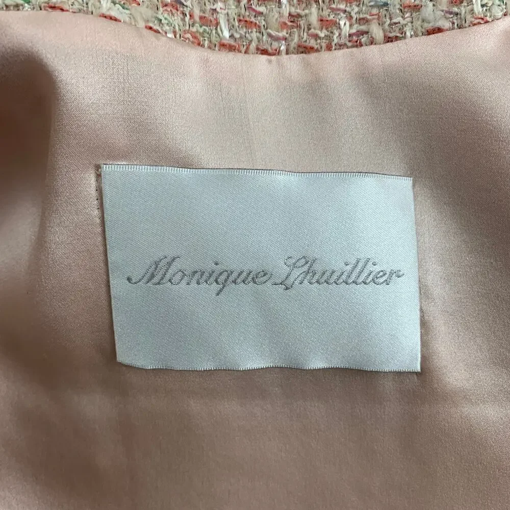 MONIQUE LHUILLIER Size 6 Beige Salmon Viscose Blend Tweed Zip Up Skirt Set